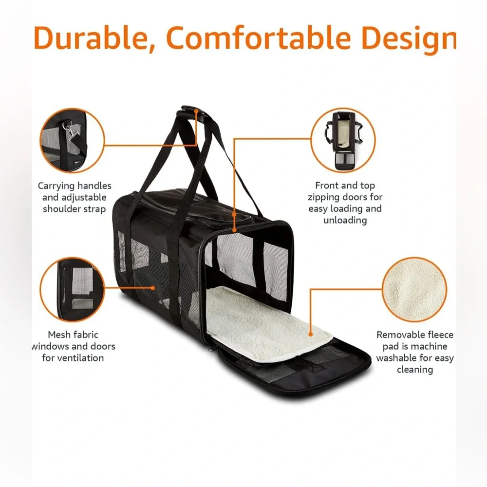 Amazon Basics Soft-Sided Mesh Pet Travel Carrier, Medium, 17 x 10 x 10 Inches
